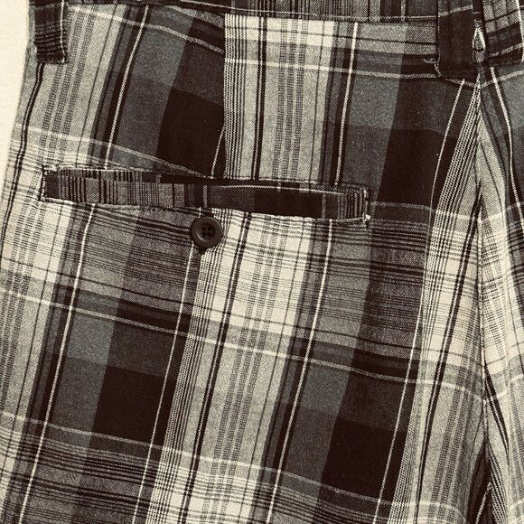 Burnside Shorts Mens 32 Fits 29 Gray Black Plaid Chino Slash Pockets Lightweight - Picture 5 of 9